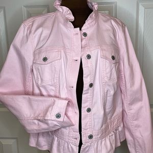 Pink Talbots Jean Jacket with Ruffles NWOT